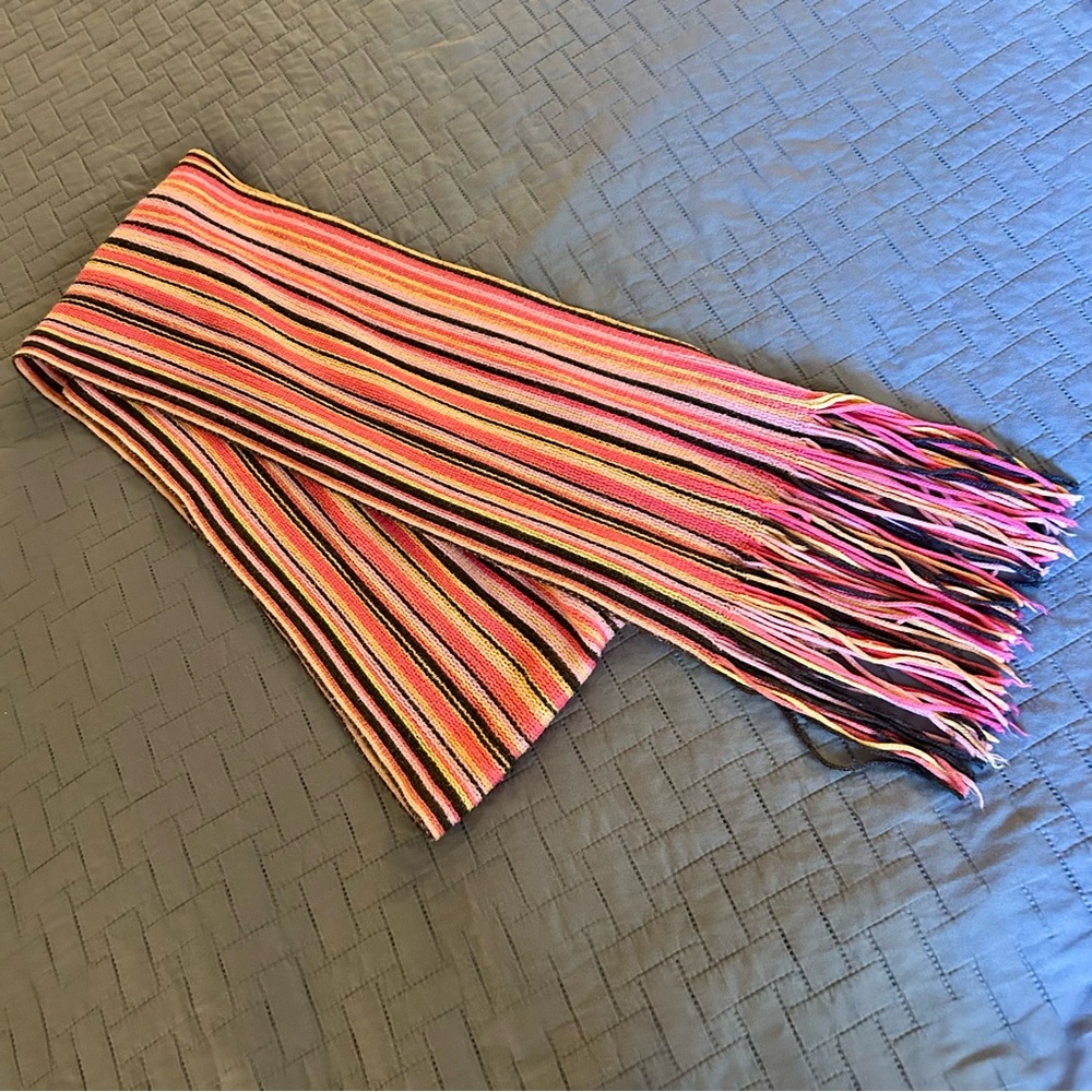Vibrant Pink and Black Striped Scarf by Echo